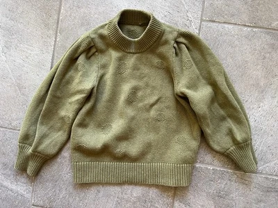 Madewell size Small Eaton sweater olive green moss puff shoulder polka dot Wool - Image 1 of 3