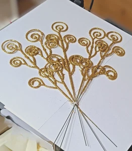 5 Stück künstliche  Spiralelemente goldfarben Glitter, Dekoration Weihnachten - Bild 1 von 7