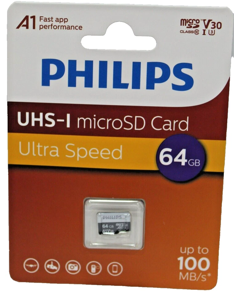 NEW Dashcam Drone UHS-I Micro SD Memory Card Ultra Speed 64GB 1x Philips Sealed - Image 1 of 4