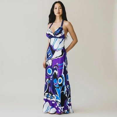 Vestido De Colección Y2K Púrpura Blanco Con Cuentas Talla 4 Maxi Vestido Cóctel Fiesta Vacaciones Año Nuevo Foto 1 de 4