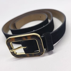 Talbots Belt 38 Suede Leather Tortoise Pattern Buckle Black - Picture 1 of 14