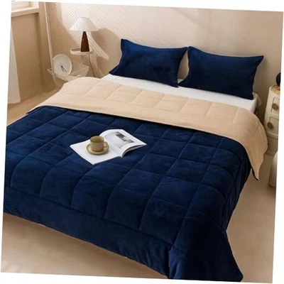  Juego de edredón tamaño Queen 3 piezas invierno otoño reina (90x90 pulgadas) azul marino Foto 1 de 4