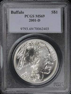 2001-D $1 American Buffalo Commem Silver Dollar PCGS MS 69 | Uncirculated UNC BU - Image 1 of 4