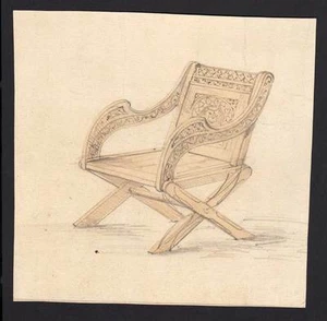 Dessin au crayon d'une chaise decoree style renaissance - Imagen 1 de 1