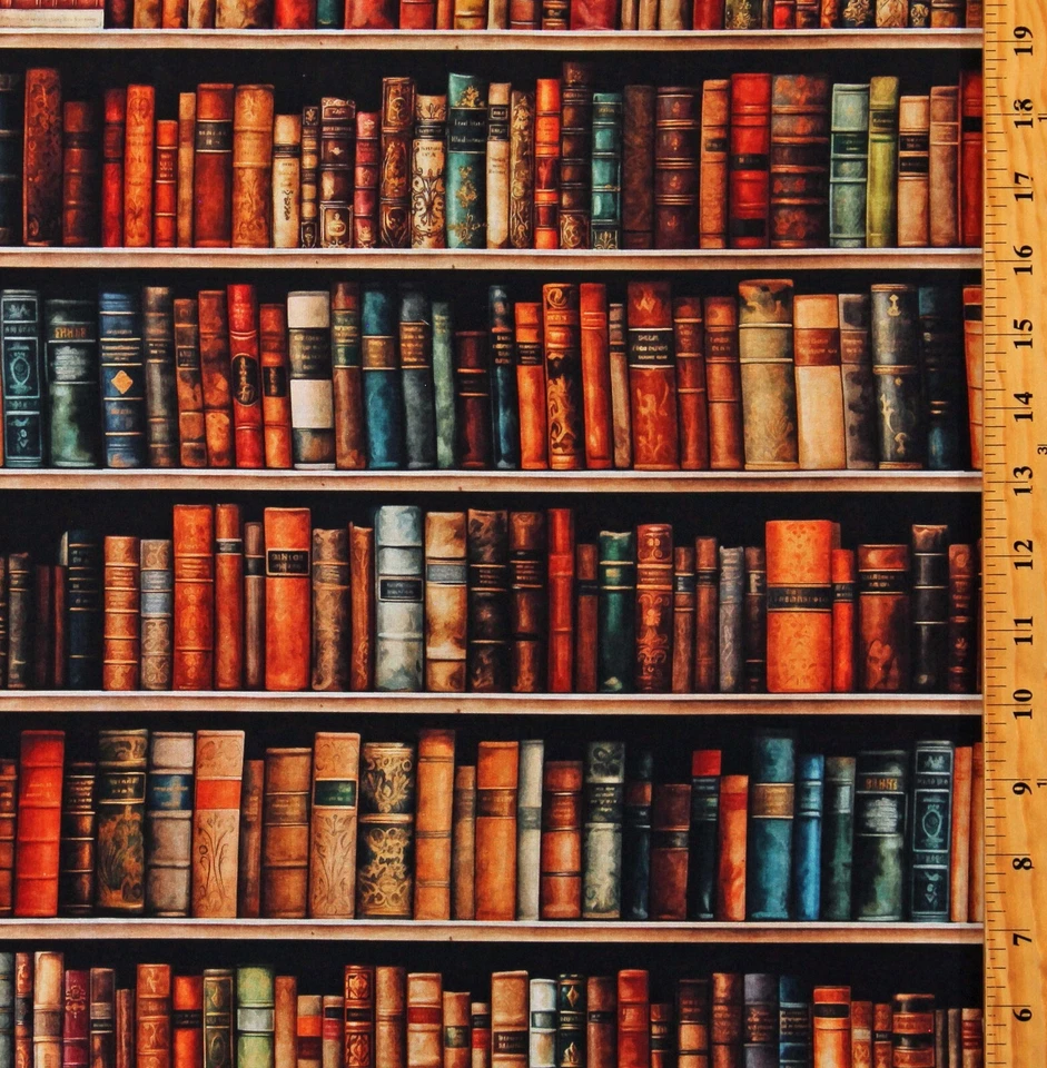 Cotton Bookworm Books Bookshelves Bookcase Readers Fabric Print by Yard D782.93 - Image 1 of 1