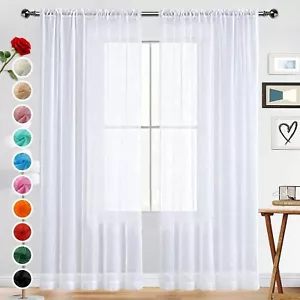 Cortinas De Transparentes Ventana 54 X 84 Para Sala Elegantes 2 Paneles Modernas - Picture 1 of 9