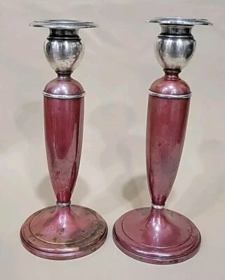 Juego de 2 candelabros babilónicos Art Deco La Pierre de plata de ley y cobre Foto 1 de 4