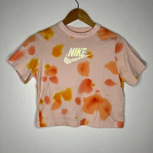 Nike Girls Medium Festival Boxy Loose Fit Tie-Dye Pink Orange Cropped T-Shirt - Picture 1 of 6