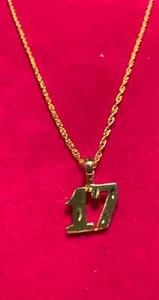 14KT GOLD PLATED NUMBER 17 MLB NFL NCAA CHARM WITH 24 INCH ROPE CHAIN SET - Picture 1 of 3