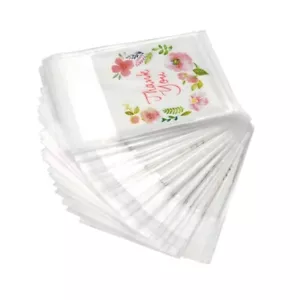400pz Sacchetti Plastica Grazie Fiore Rosa Autoadesivi Biscotti Mini Confezione Caramelle - Foto 1 di 6