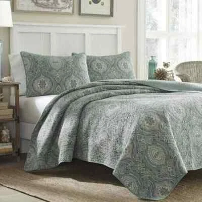 Juego de edredón King verde elegante medallón cachemir diseño damasco ropa de cama de granja 3 piezas Foto 1 de 4