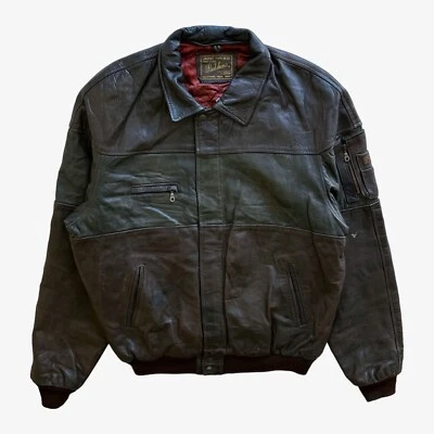 Vintage 90s Men's Redskins Type B32 Brown Leather Pilot Jacket With Green Stripe - Image 1 of 4