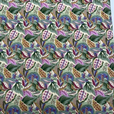 NORTHCOTT Country Jacobean Fabric Floral Leaves 粉色 绿色 棉 44 x 6 1/2 码 — 第 1/4 张图片