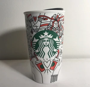 Starbucks 2017 Christmas Tree Holiday Traveler Ceramic Red White Tumbler Cup - Picture 1 of 9