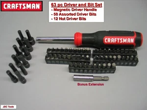 CRAFTSMAN MAGNETIC HANDLE 1/4 IN NUT DRIVER Bit Set 63 PC Star Square+-Hex  50 - Picture 1 of 1