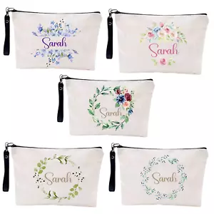 Personalisierte Kosmetiktasche mit Blumenmuster und Namen - Geschenk für Frauen Geburtstag Brautjungfer - Bild 1 von 7