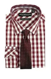 $75 Nick Graham Mens Red Check Modern-Fit Stretch Dress Shirt 2XL 18-18.5 36/37 - Picture 1 of 5
