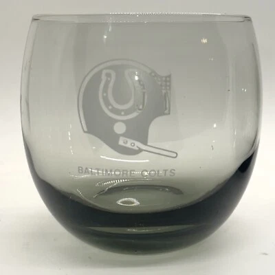 Vintage 1970's Baltimore Colts NFL Football Team Smoked Lowball Whiskey Glass - Image 1 of 4