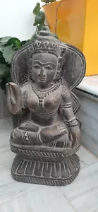 Vintage Hindu Goddess Statue Old Wooden Hand Carved Figurine Home Decor Art - Picture 1 of 7