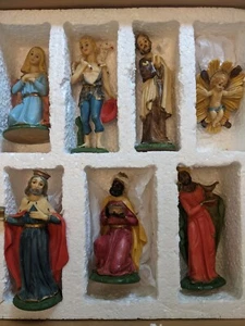 Belén Lavorazione A Mano Estatuillas de Resina Italia, Juego de 7, Jesús María José - Imagen 1 de 8