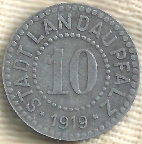 GERMAN NOTGELD LANDAUPFALZ 10 PFENNIG 1919 Cover