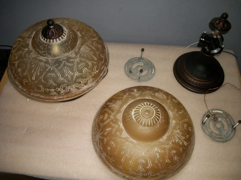 TWO matching! Vintage LOOK Bronze Ceiling Light Glass Shade Fixtures Cover
