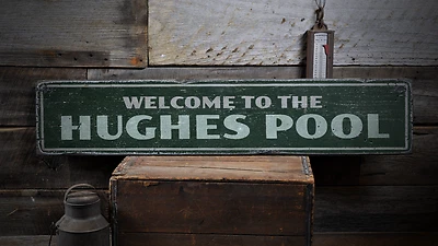 THE LIZTON SIGN SHOP Family Pool, Custom Pool Decor, Welcome - Rustic Distressed Wood Sign