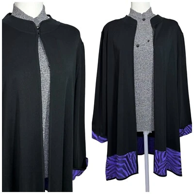 Ming Wang 2X Cárdigan Suéter Chaqueta Carrera Ropa de Trabajo Negro Púrpura Cebra Artístico Foto 1 de 4