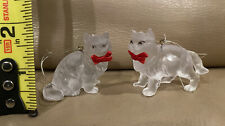LOT 2 SILVESTRI Frosted Clear Acrylic Cats Kittens Red Bow Ornaments VTG