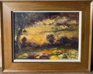 1960’s European Abstract Expressionist Oil On Canvas Sunset Signed Framed - Picture 1 of 15
