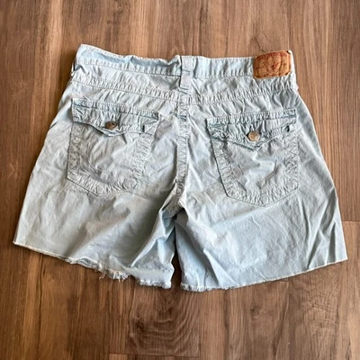 True Religion Jayde Boyfriend Low Rise Cutoff Short White 29 USA Light Teal Blue - Image 1 of 4