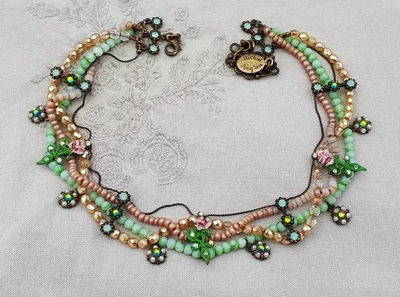 Collar Gargantilla Michal Negrin Múltiples Capas Cadenas Cuentas Cristal Victoriano Perla Foto 1 de 4