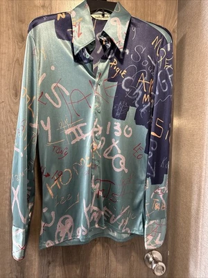 Vintage Nik Nik 70’s Disco Shirt 100% Nylon Med  Abstract Names - Image 1 of 4
