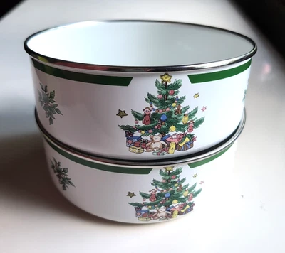 Juego de 2 cuencos de metal/esmalte blanco acebo árbol de Navidad de cerámica Nikko Foto 1 de 4