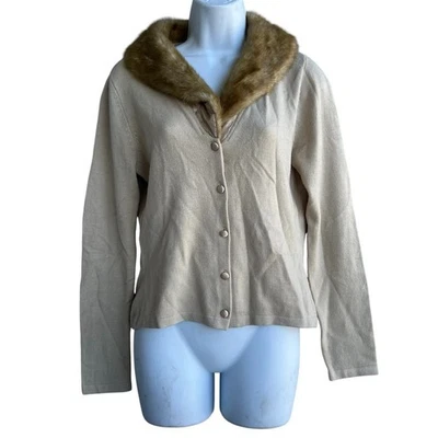Cárdigan de Colección HeartSoul Imitación Piel Ribete Para Mujer M Beige Botón Suéter Dinero Antiguo Foto 1 de 4