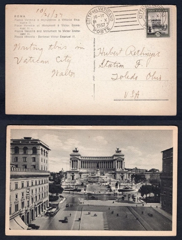 VATICAN 1937 Postcard to USA - Image 1 of 3