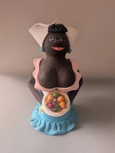 Vintage Isla Margarita Woman With Fruit Pottery Figurine 6.5" (Hsh4) - Foto 1 di 10