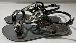 Stuart Weitzman Womens Gelfisher Silver Slingback Sandals 7 Great Condition - Picture 1 of 6