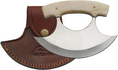 5.5" Stainless Steel Rite Edge Ulu Blade Smooth Bone Handle + Sheath - Image 1 of 3
