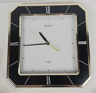 Seiko QXA025HR relógio de parede quartzo preto e dourado branco face algarismos romanos (QI) ( - Imagem 1 de 4