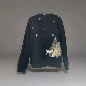 VTG Shenanigans Women's Christmas Cardigan Sweater Button Embroidered Sz M - Picture 1 of 9