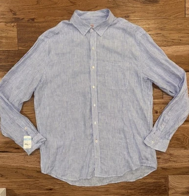 NWT J. McLaughlin 100% Linen Gramercy Button Shirt White French Blue Stripe XL - Image 1 of 4