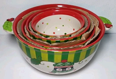 Temptations Winter Whimsy Cerámica 4 piezas. Juego de Cuencos Mezcladores Navidad Anidación Foto 1 de 4