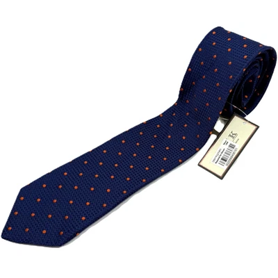 Corbata Thomas Rosa Londres 100% Seda Azul Marino Naranja Lunares Hecha en Reino Unido Nueva con Etiquetas Foto 1 de 4