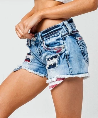 MISS ME Firecracker Stars Stripes Cut-Off Shorts Sz 29 -Factory Distressed- MINT - Image 1 of 4