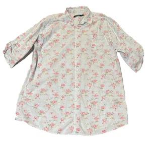LAUREN RALPH LAUREN Floral Button Up Night Shirt Size XL CottageCore Cotton Blen - Picture 1 of 14