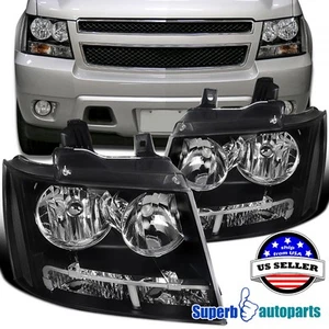 Fits 2007-2014 Tahoe Suburban Avalanche Black Clear Headlights Head Lamps Pair - Picture 1 of 13