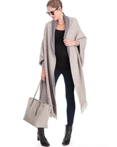 SERAPHINE Fringe Shawl Wrap Two-tone Poncho Cardigan Sweater - Picture 1 of 16