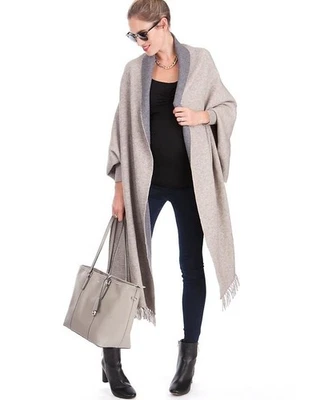 SERAPHINE Fringe Shawl Wrap Two-tone Poncho Cardigan Sweater - Image 1 of 4