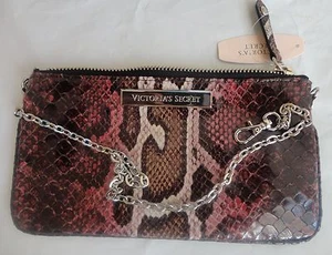 CLUTCH VICTORIA'S SECRET MARRÓN MULTI IMITACIÓN SERPIENTE CON MANGO DE CADENA PLATEADO NUEVO CON ETIQUETAS - Imagen 1 de 4